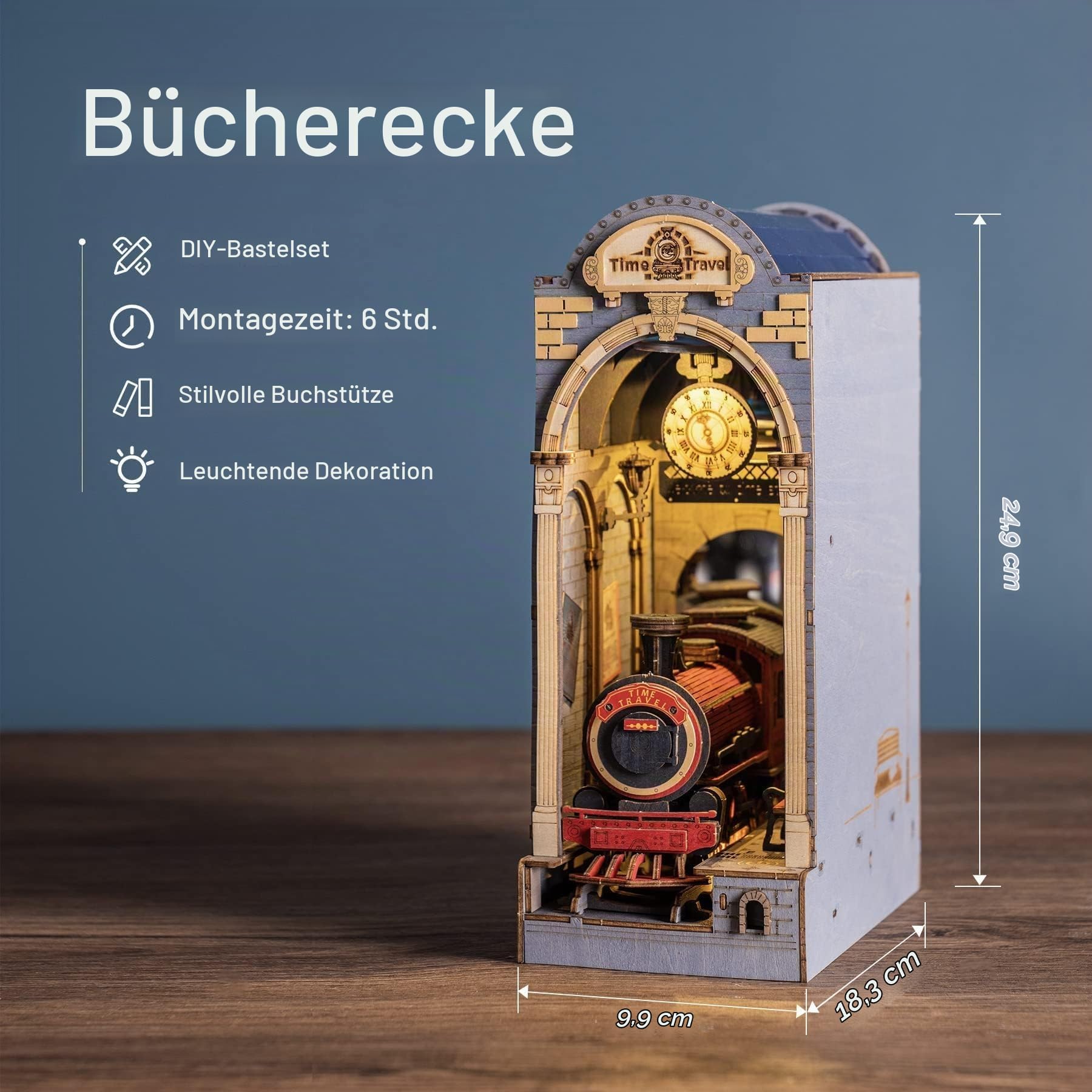 RoWood Book Nook Kit, DIY Booknook Buchstütze Modellbausatz aus Holz - Miniatur Haus mit Licht, 3D Holzpuzzle Bastelset