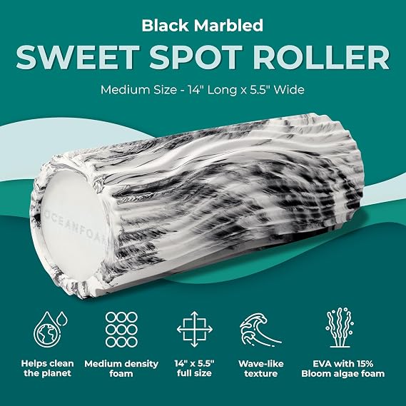 Oceanfoam Sweet Spot Medium Density Exercise Foam Roller - Black Marbled