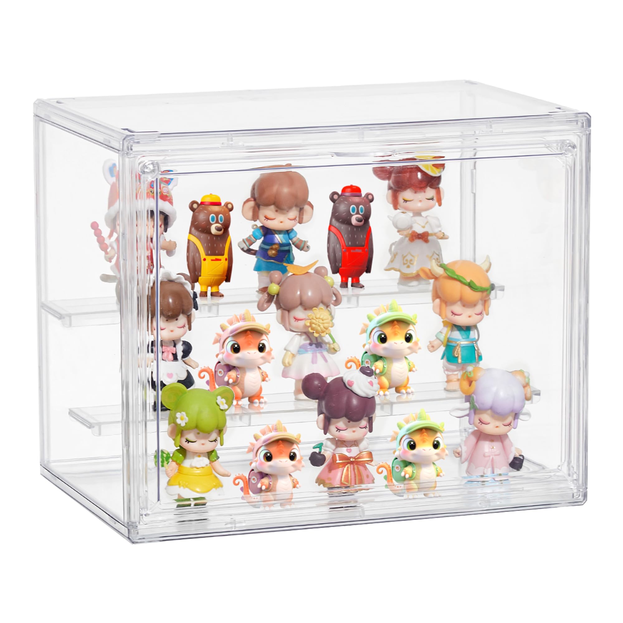 Acrylic Display Case,3 Layer Clear Display Case Adjustable Display Box Stand with 2 Movable Dividers Small Showcase Magnetic Door for Collections Mini Figures