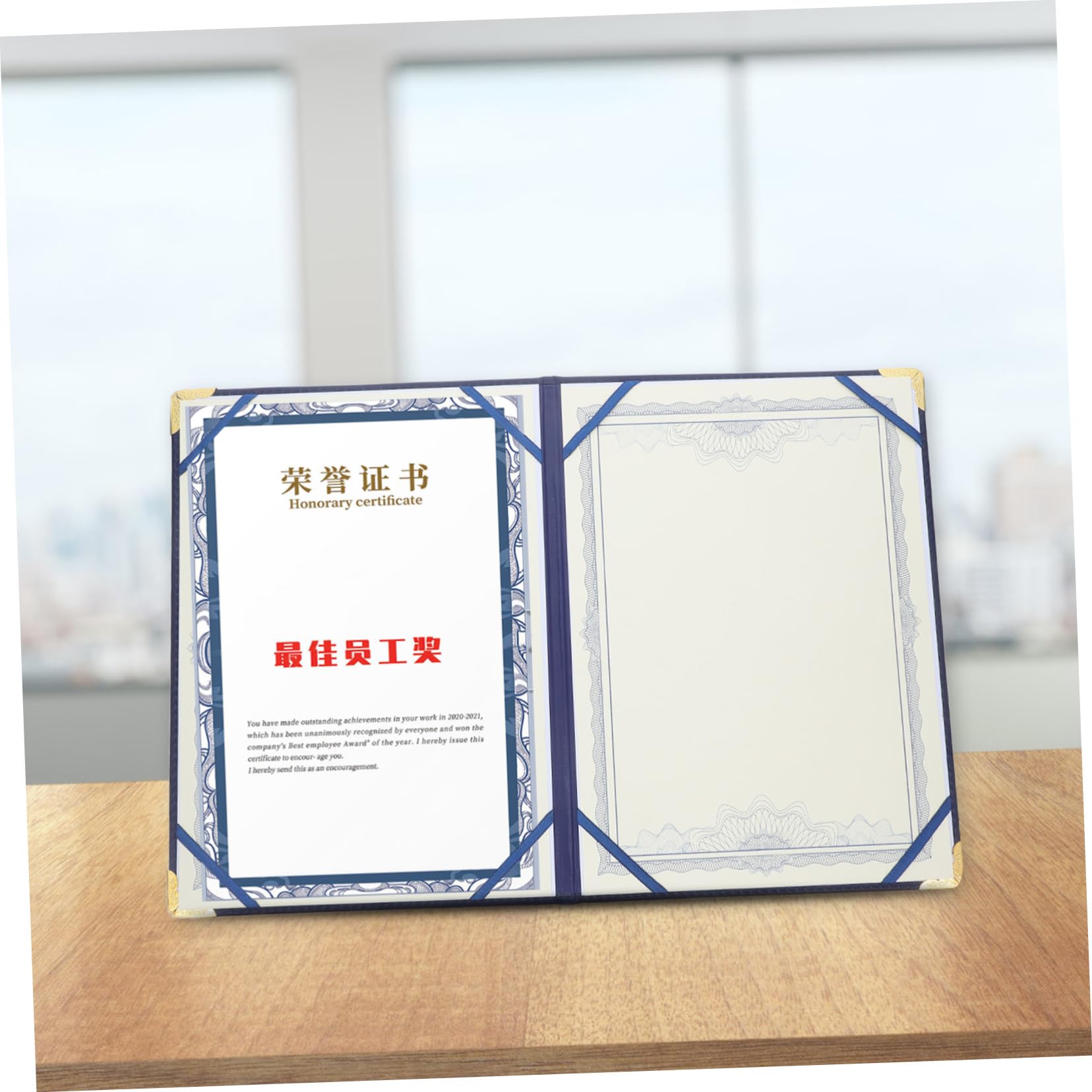 Copertina per Certificati e Premi in Pelle Pu Blu, Protezione Portatile Elegante per Documenti A3, per Presentazioni e Zaini