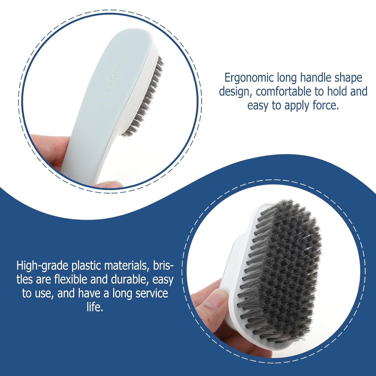 Multi-Function Laundry Cleaning Brush Set with Supple Plastic Bristles Soft Fabric Stain Scrub Brush Household Clothes and Shoe Care in Light Gray