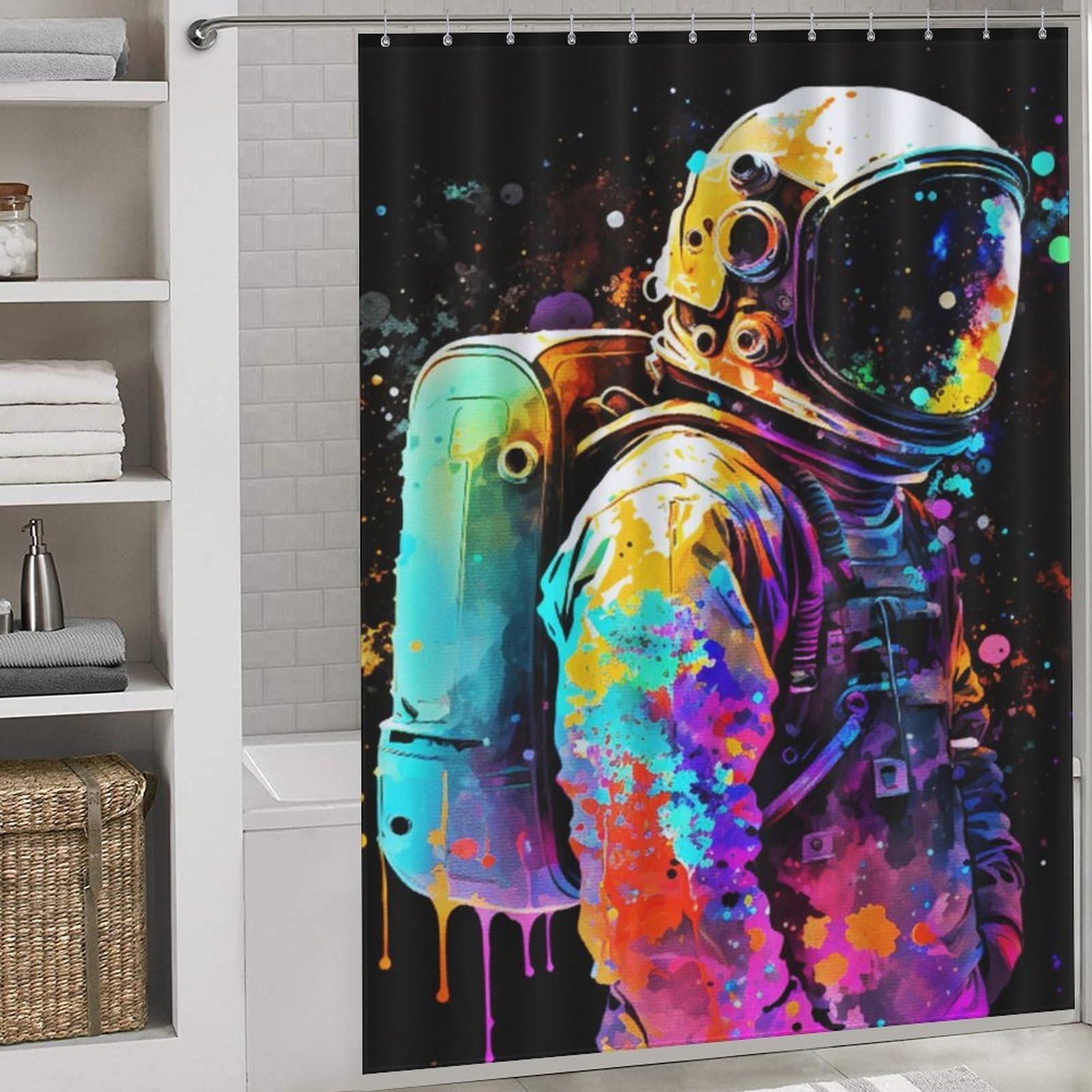 Rideau de douche astronomie en polyester 163x180 cm style art moderne
