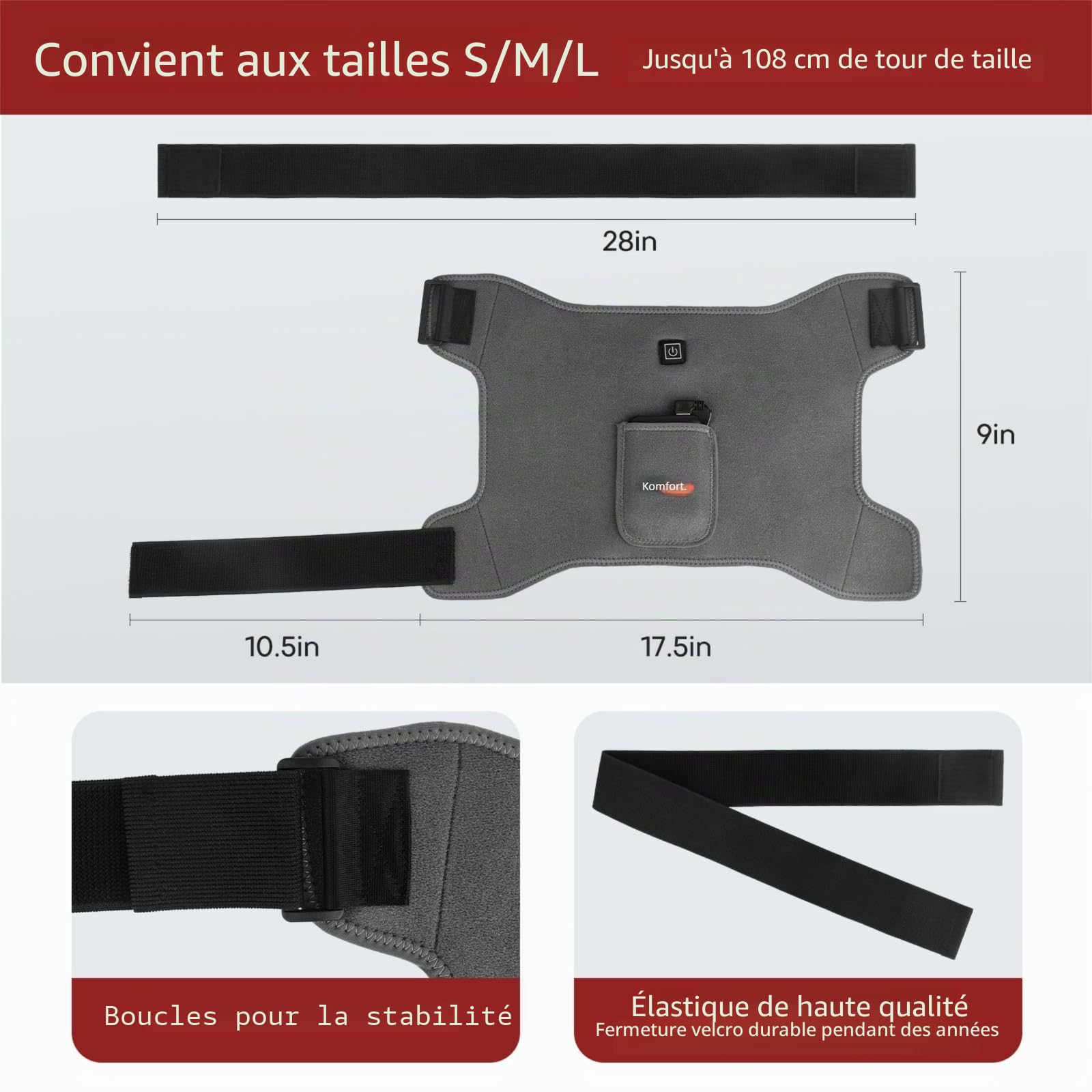 Coussin chauffant sans fil hanche sciatique batterie externe 5000 mAh inclus