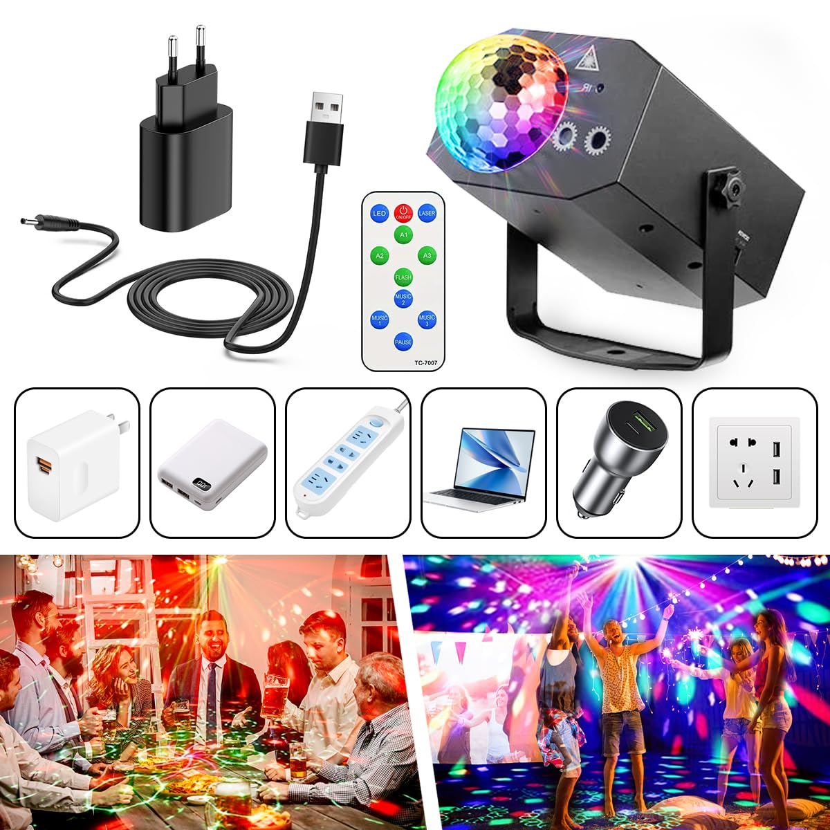 Les projecteurs de scène, les lumières stroboscopiques de DJ, les boules disco à LED et les télécommandes à commande vocale conviennent aux fêtes d'anniversaire, aux karaokés et aux réunions de famill