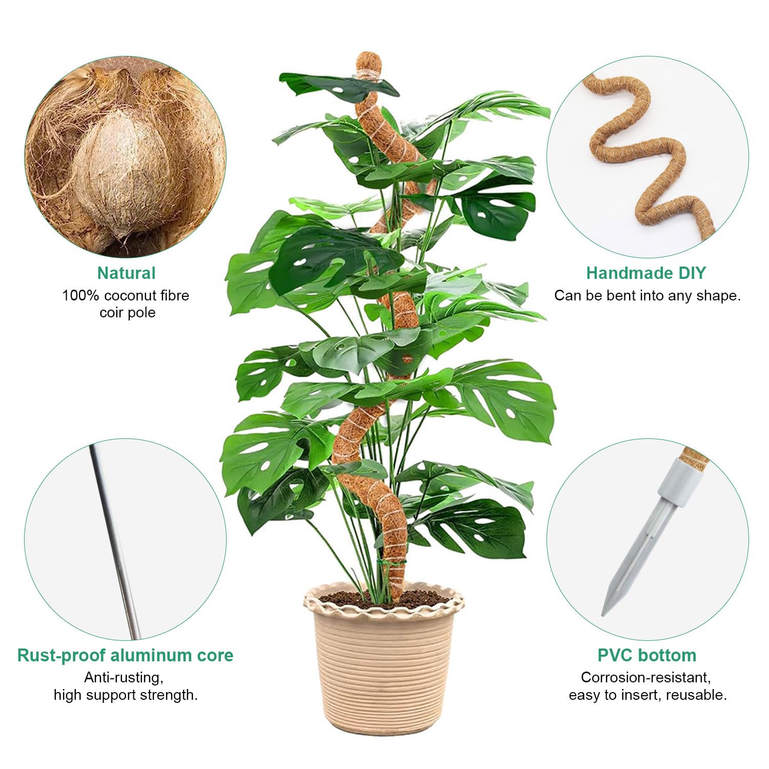 Homvvi Moss Poles 28 Inch (Set of 4), Coco Coir Poles for Monstera, Indoor Plants Support - Image 4