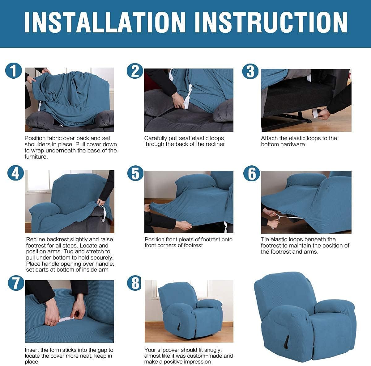 H.VERSAILTEX 1 Piece Recliner Slipcovers Bundles Round Ottoman Slipcover(Medium, Dusty Blue)