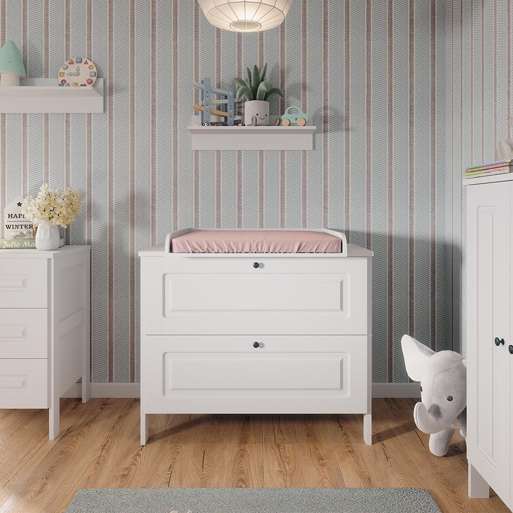 VitaliSpa Wickelkommode Ajaton, Weiß, 108 x 98 cm | mit 2 Schubladen, geeignet für handelsübliche Wickelauflagen bis 85 cm