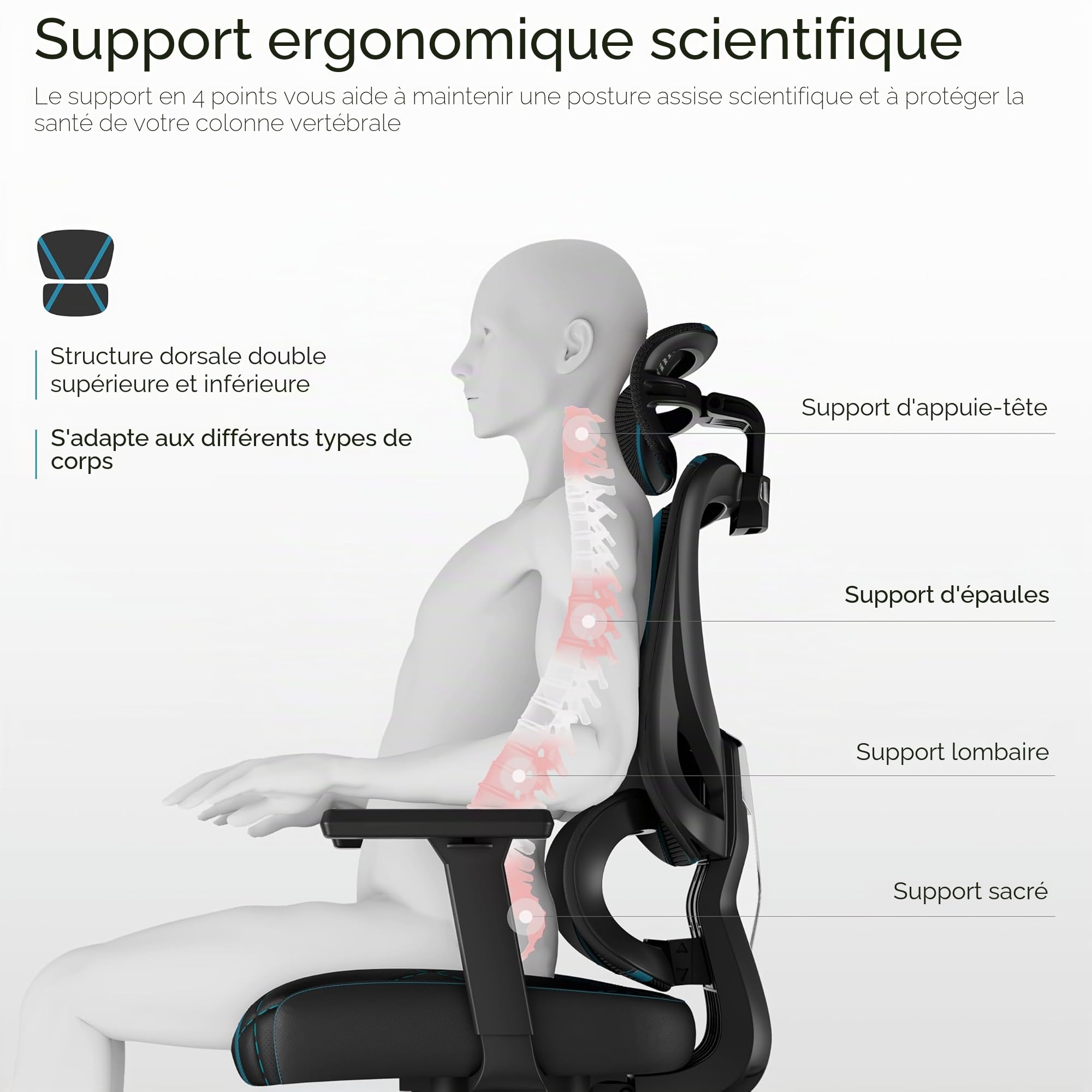 EUREKA ERGONOMIC Chaise Gaming, Chaise Ergonomique Fauteuil de Bureau en Maille Hauteur Réglable Chaise Gamer avec Dossier Inclinable/Accoudoirs Réglables 3D / Coussin Appui-tête Réglable