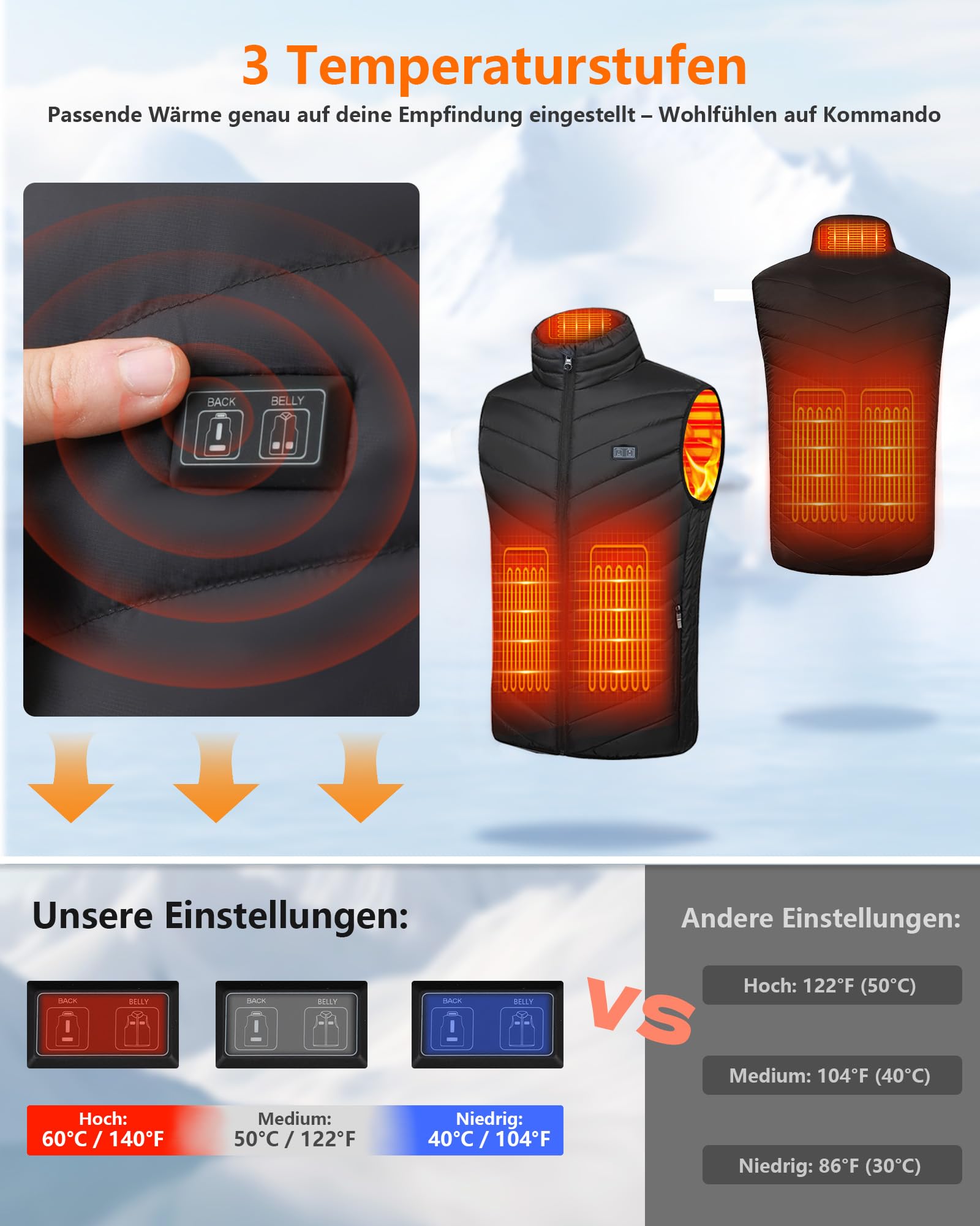 Beheizbare Jacke Herren und Damen, Winter Elektrische Herren Beheizte Jacke USB Lade Heizmantel Mit 5V 10000 mAh Akku, Warme Heizjacke für Outdoor Motorrad Wandern Skifahren Camping