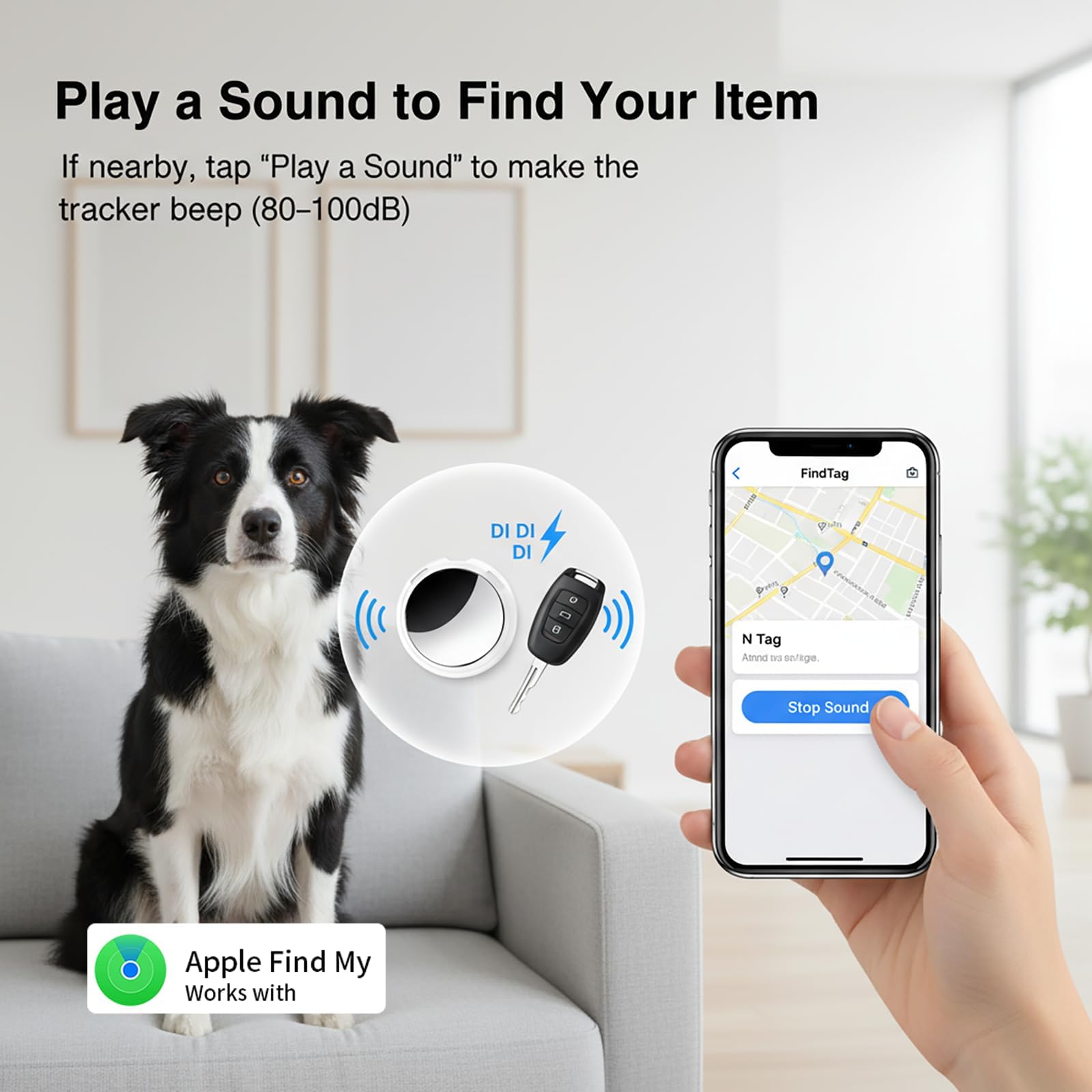 4 Pack Tracker Tag[Apple MFi Certified]Air Smart Tag Bluetooth Item Finders Work with Apple Find My(iOS Only)Real Time Worldwide Tracking Waterproof for Keys Luggage Wallet Pets Travel No Subscription — view 7