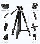 JOILCAN Tripod pour caméra, 67" Trépied de caméra lourd, trépieds téléphoniques pour l'enregistrement vidéo Vlog photo, trépodes en aluminium avec support & Sac de voyage pour caméras DSLR iPhone Laser de projecteur