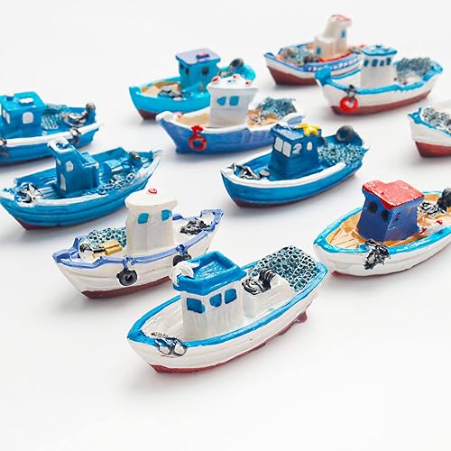 Miniatura 5 de 12 piezas de barco de vela miniaturas de barco mediterráneo, jardín de hadas en miniatura musgo paisaje DIY terrario manualidades adorno accesorios