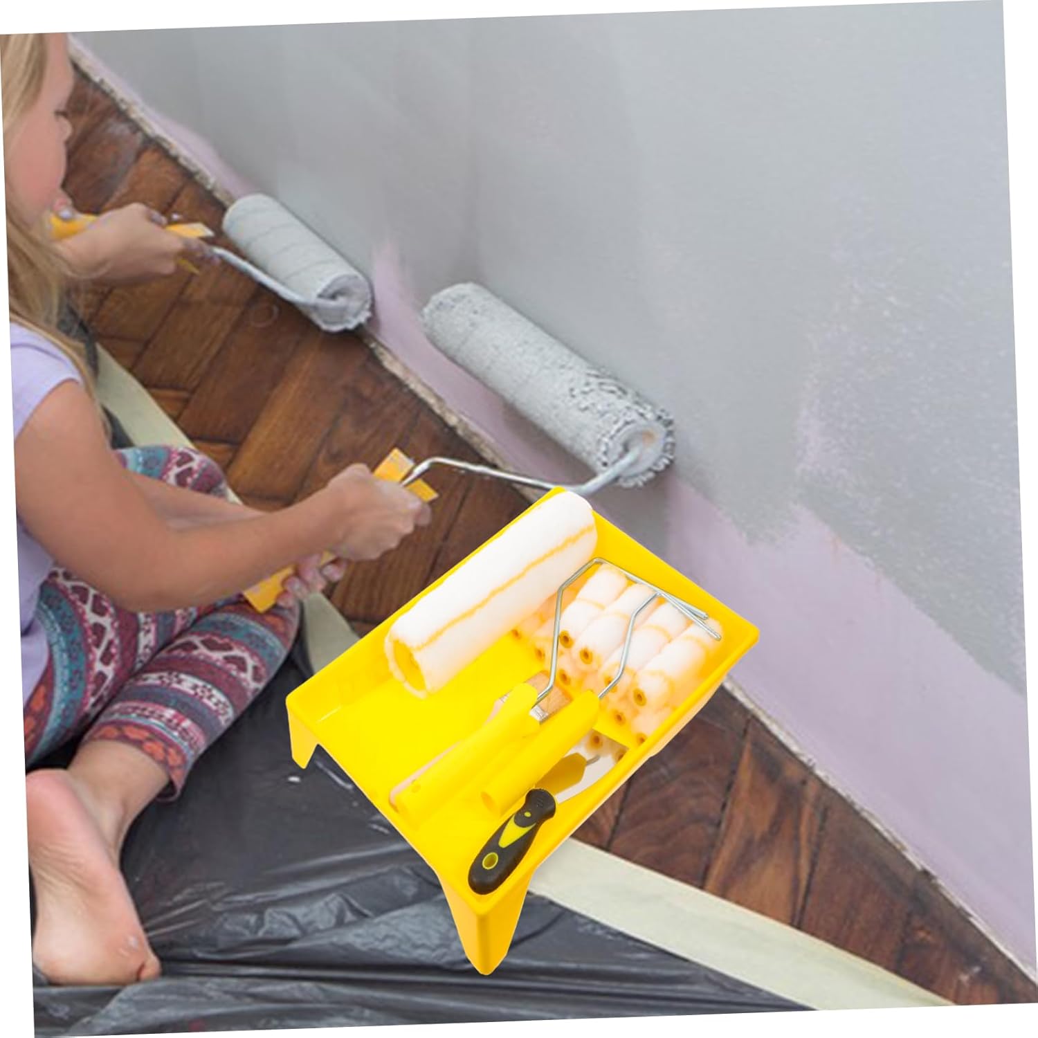 Vaguelly 9-Inch Paint Roller Kit Wool Brush Multifunctional Wall Painting Supplies for Home and Room Decoration Complete Painting Tool Set Roller Tray and Accessories