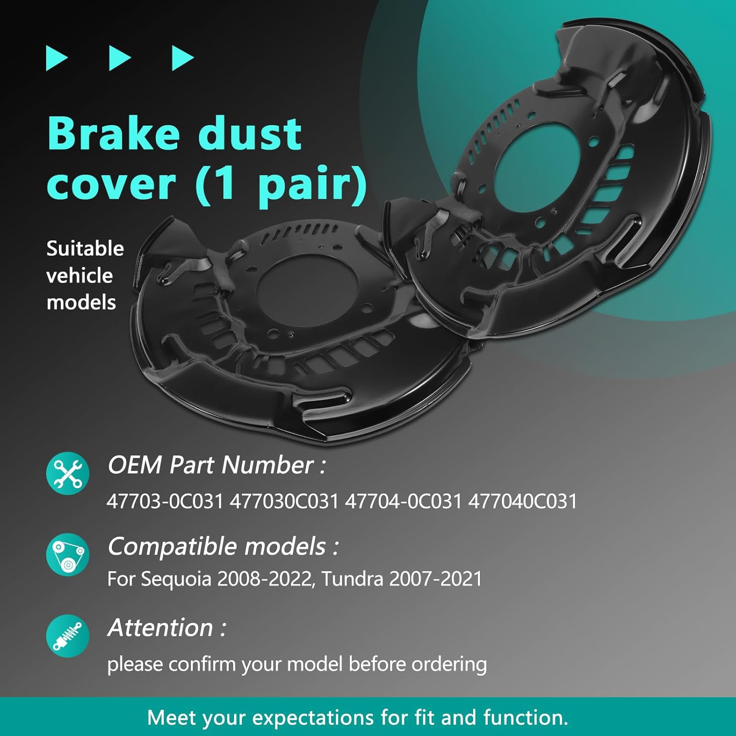 Brake Dust Shield Cover Front Left and Right Fit Sequoia 2008-2022, Tundra 2007-2021 Replace 477030C031 47704-0C031