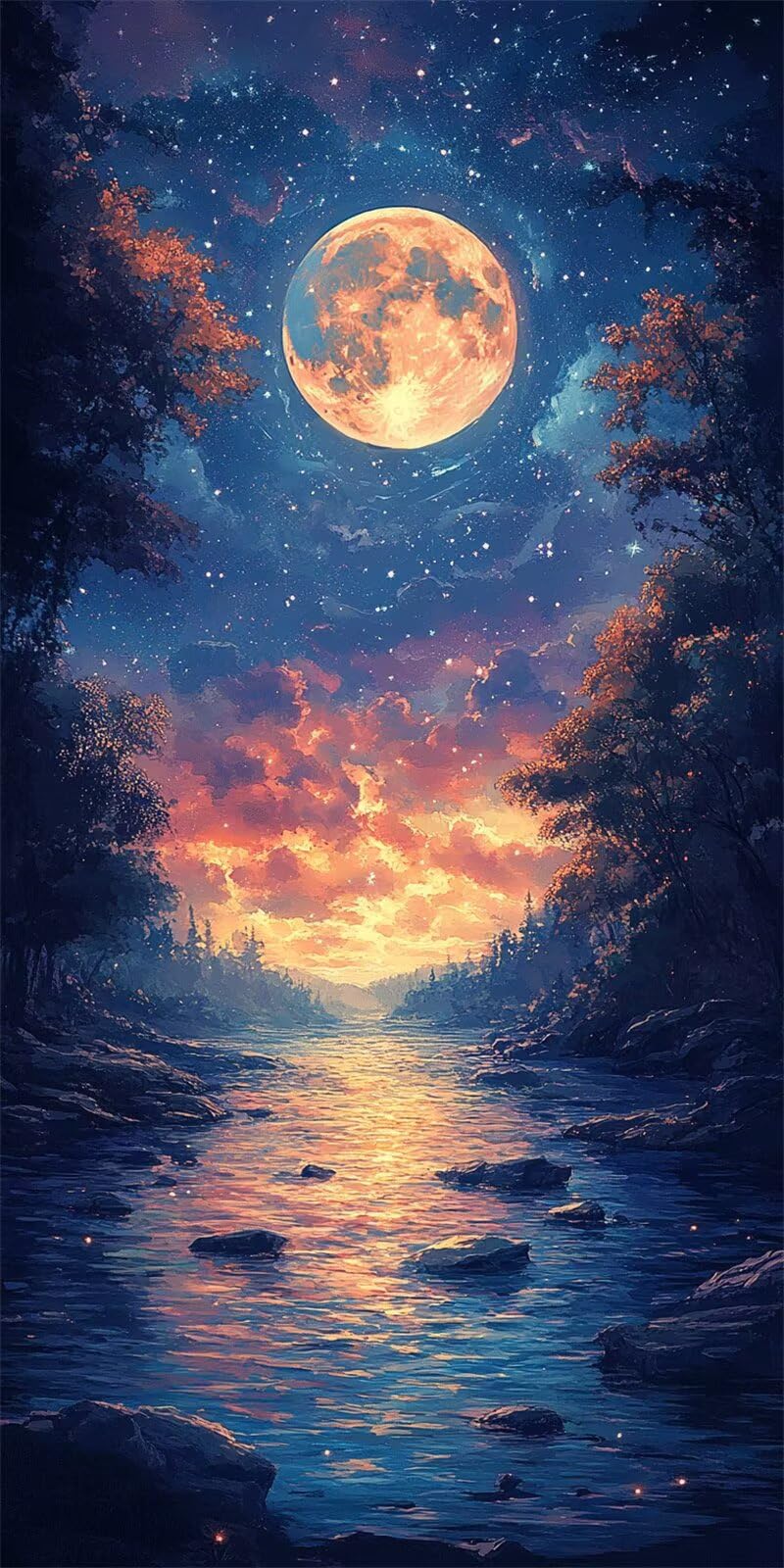 Peinture Numero Adulte Lune Peinture Acrylique 60x120cm Paysage k-467