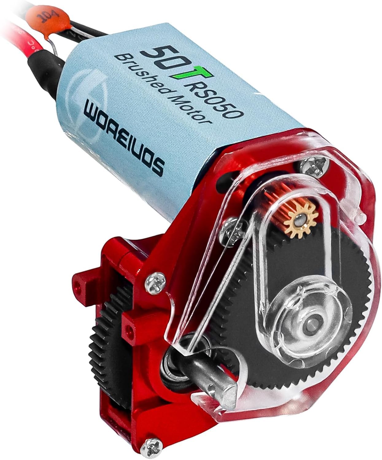 2 in 1 ESC e ricevitore 3CH 2.4G RC trasmettitore telecomando con motore spazzolato 050 50T cambio combinato (motore combinato 1 e 050 50T rosso)