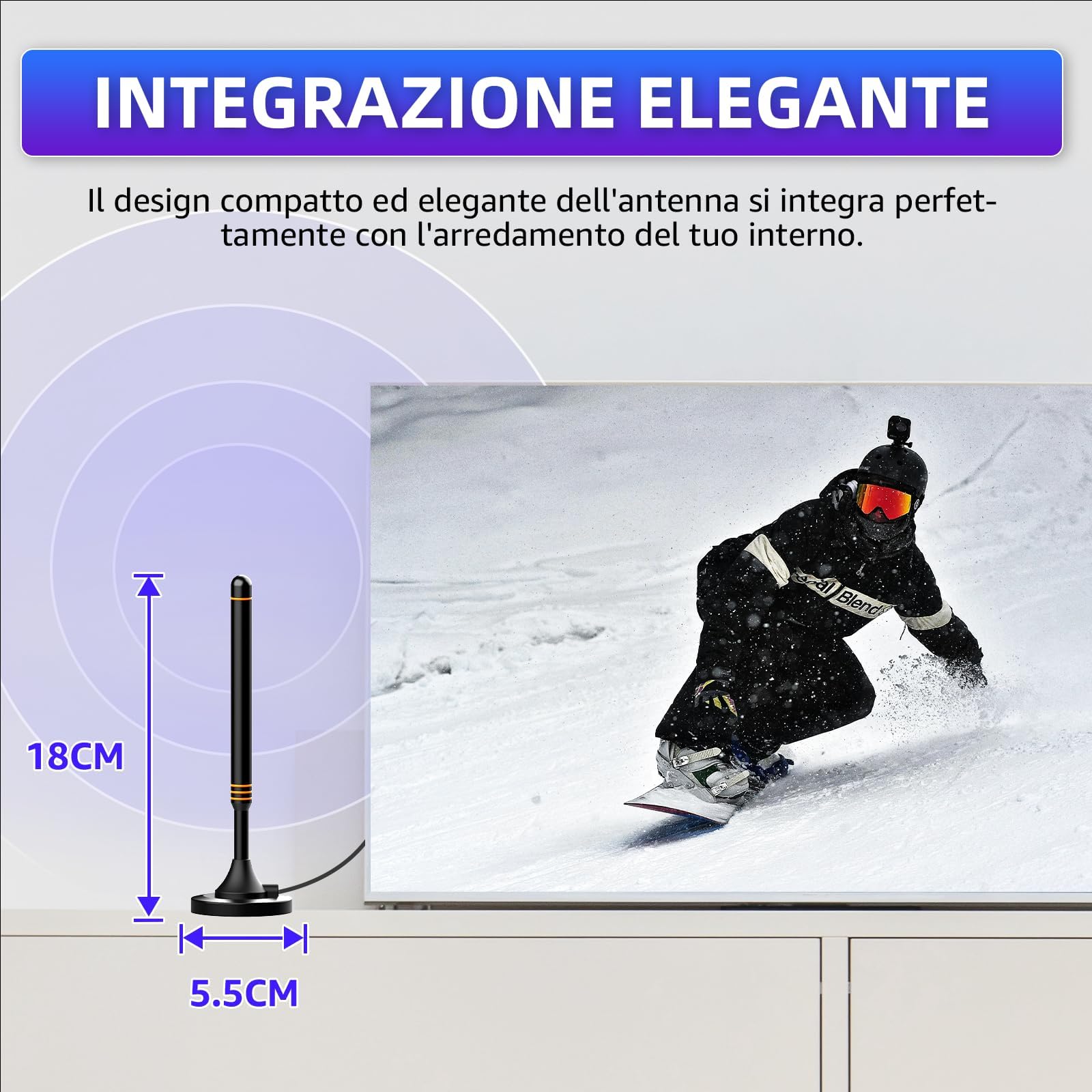 Amplificatore Antenna TV 2025 – Signal Booster Digitale HD da 24dB per Antenna Interna, Risolve Canali Pixelati, Supporta Smart TV HD VHF/UHF (Bianca) Signal Booster (TV-001-Orange)