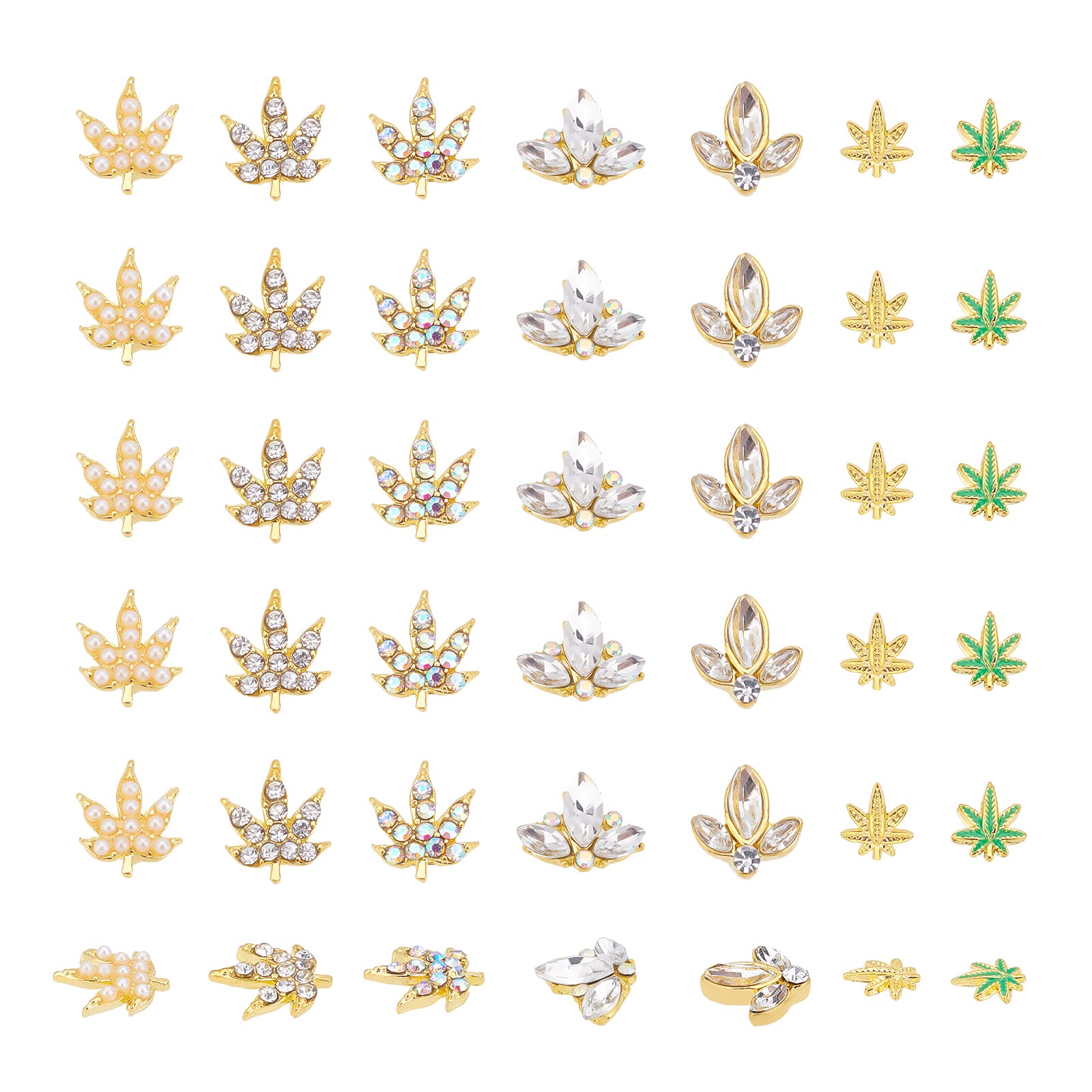 arricraft 35 Pcs 7 Styles Alloy Rhinestone Nail, Maple Leaf Shape Nail Art Rhinestone Studs Alloy Crystal Charms for Nails Art Decoration Supplies