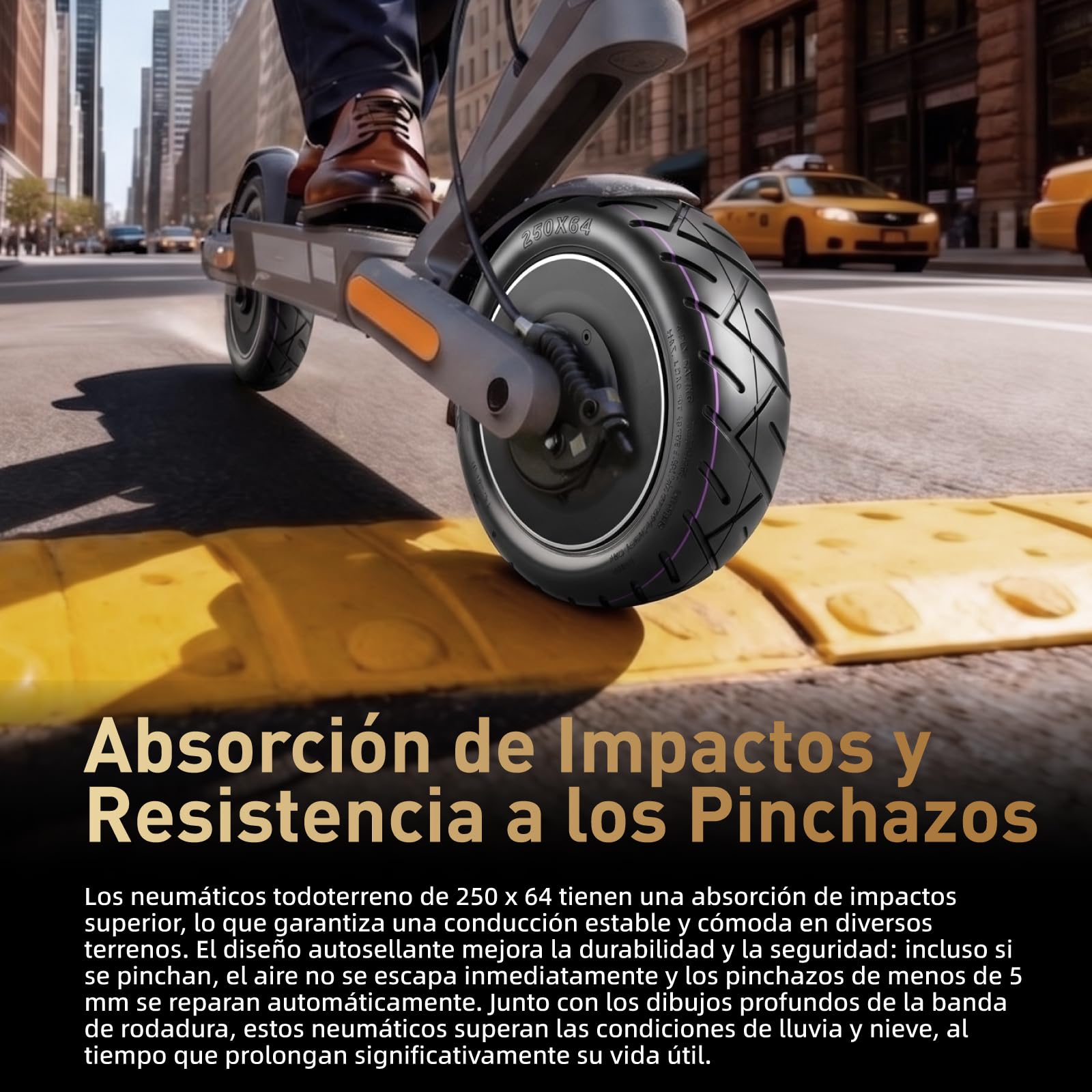 250 x 64 CST - Neumático auto-reparable para patinete eléctrico Xiaomi 4 Ultra - 10" - Neumático de repuesto con adhesivo Live - Aspirador sin cámara de aire delantera/trasera - Con boquilla