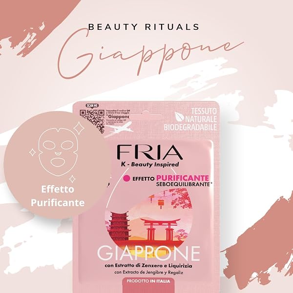 Fria K-Beauty Maschera Viso Giappone con estratto di Zenzero, Cannella e Pimpinella, Effetto Purificante e Sebo Equilibrante sulla Pelle, Dermatologicamente Testata, Confezione da 1 Maschera - 5