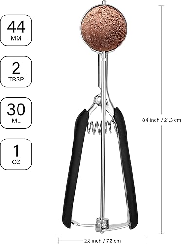 Vista 99 de Cuchara para galletas de 3.5 cucharadas, cuchara de helado con gatillo de pulgar, masa de galletas, cuchara de melón de 2.165 in, agarre cómodo