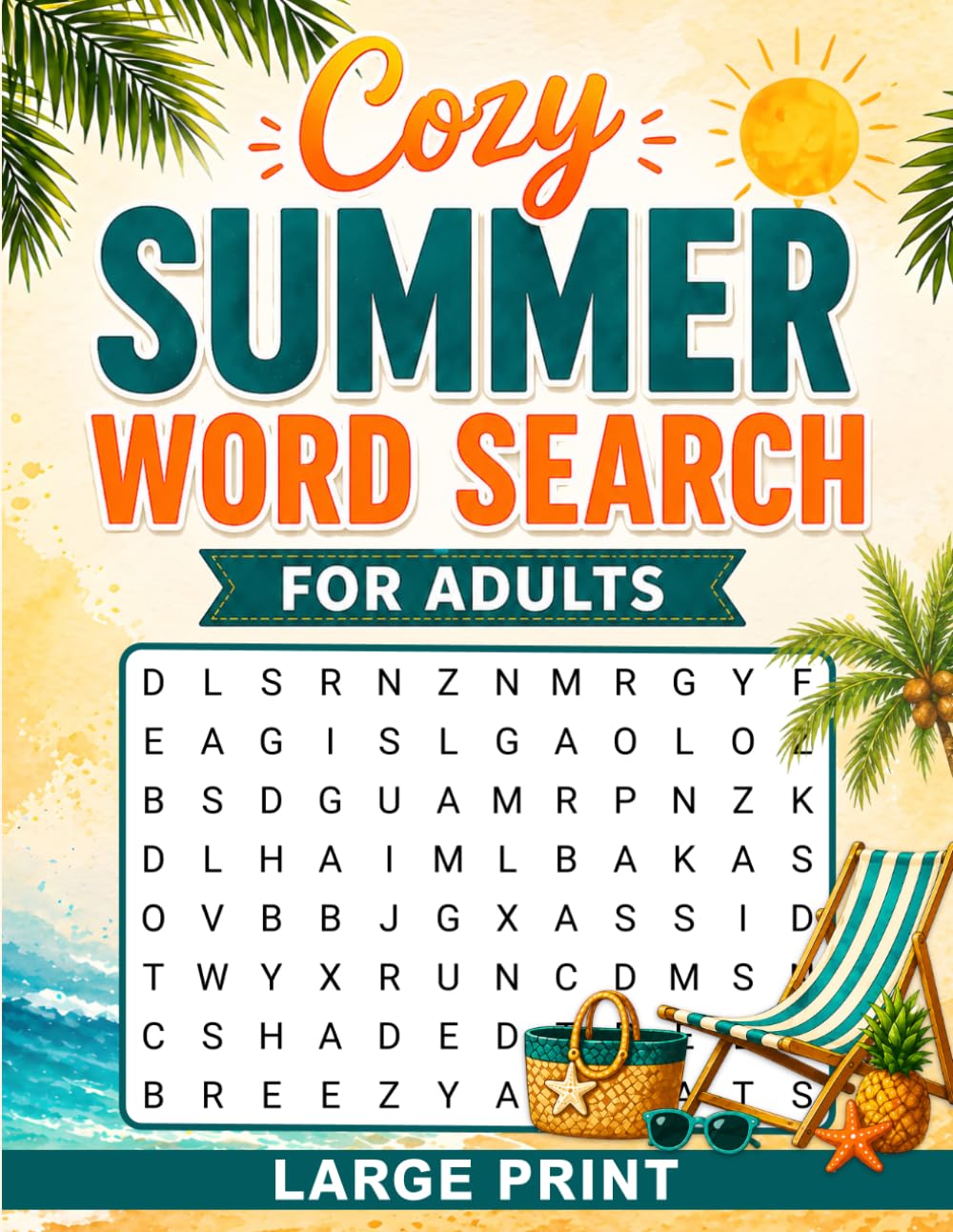 Cozy Summer Word Search For Adults Large Print: 100 Relaxing Word Find Challenges with Soft and Peaceful Themes