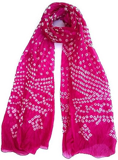 PK HUB Women’s Jaipuri Rajasthani Bandhani Dupatta | Art Silk Bandhej Dupatta with Gota Patti Work &amp; Tassels (Free size)