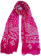 PK HUB Women’s Jaipuri Rajasthani Bandhani Dupatta | Art Silk Bandhej Dupatta with Gota Patti Work & Tassels (Free size)