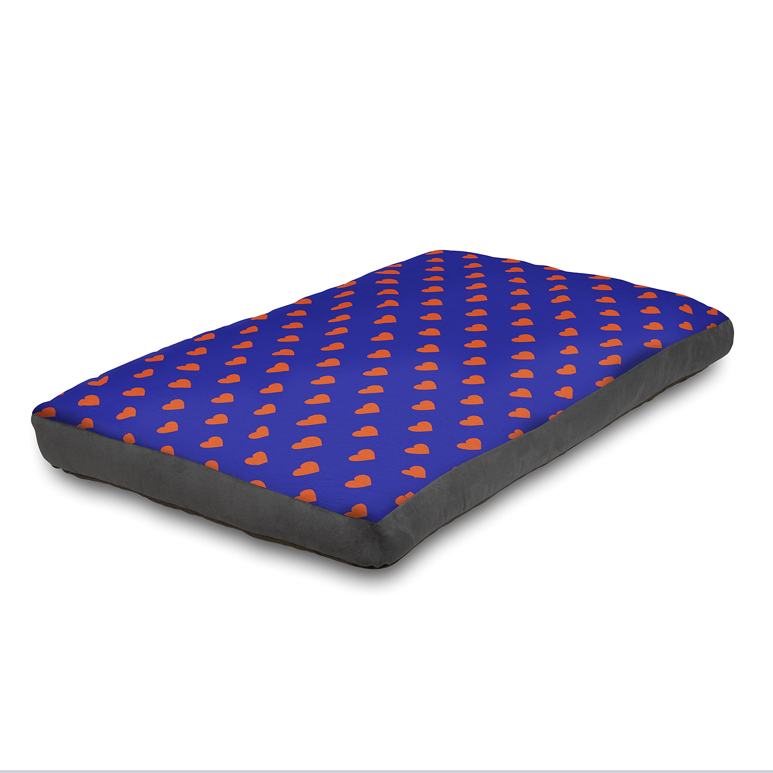 Luxury Dog Bed Box Pillow, Washable Cover - Hearts Blue (Medium)