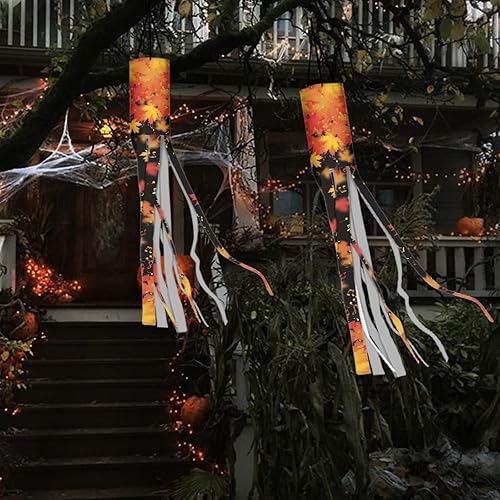Miniatura 6 de Mumeson 2 piezas de calcetines de viento de otoño de arce de otoño, decoración al aire libre con bandera de cola, decoración colgante para pared,
