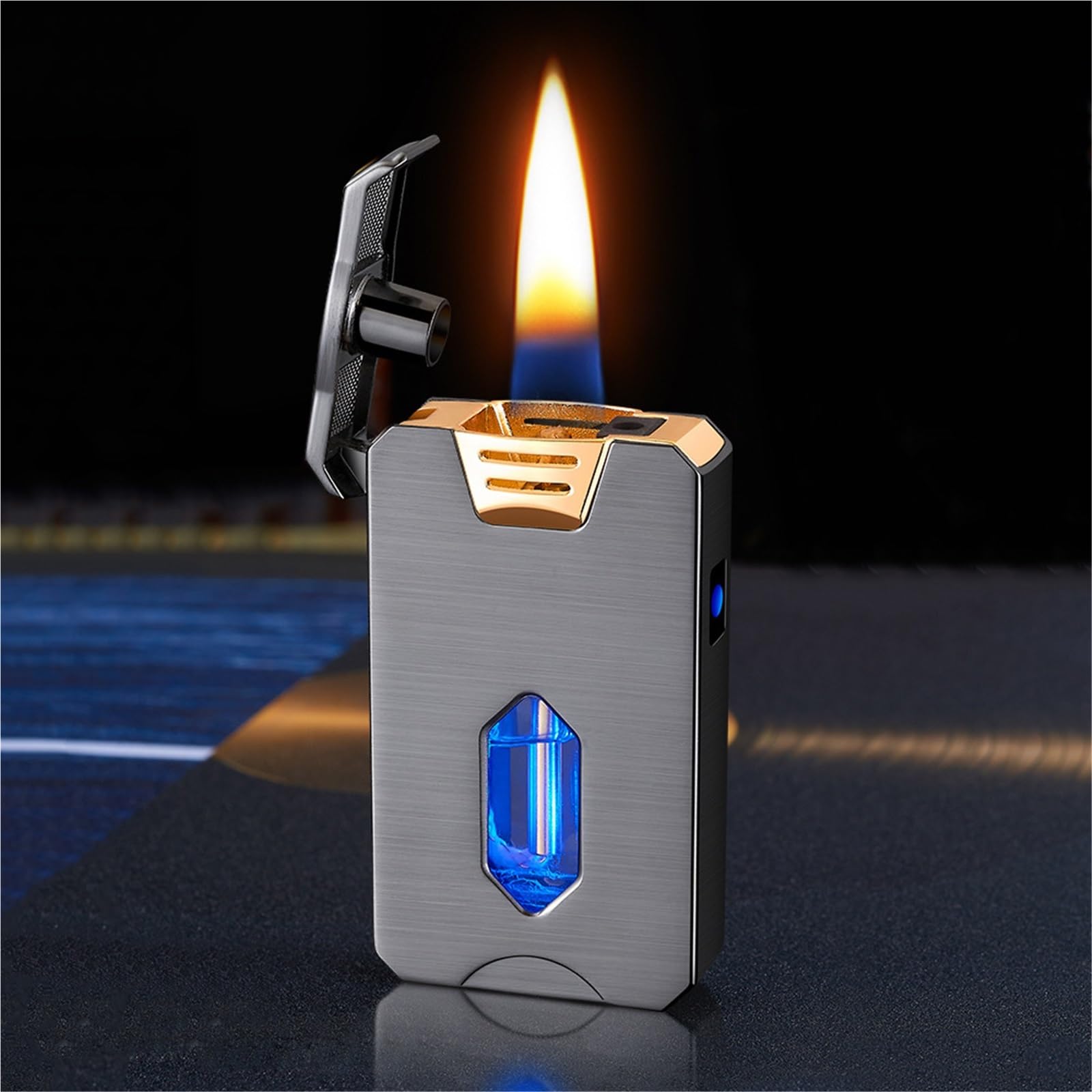 Briquet au kérosène à 4 modes d'allumage avec interrupteur et réservoir transparent
