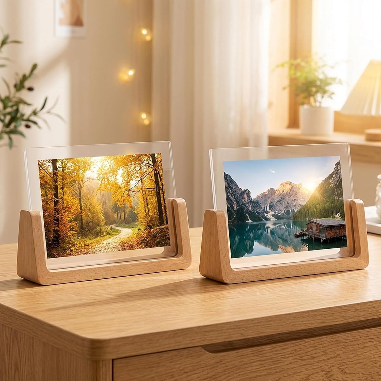 Wood Picture Frame Set of 2 Rustic Wooden Photo Frames with Base U