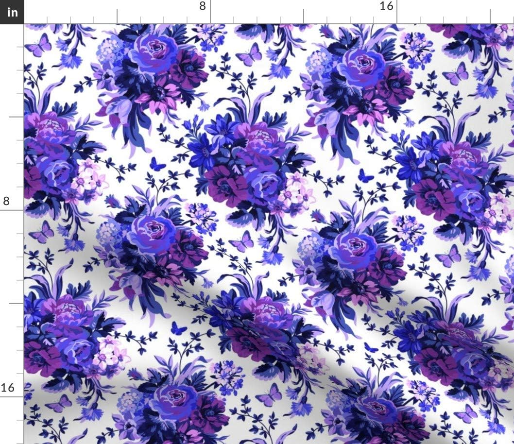 Spoonflower Fabric - Blue White Purple Lilac Floral Flowers Roses Dark Wedding Printed on Petal Signature Cotton Fabric by The Yard - Sewing Quilting Apparel Crafts Decor