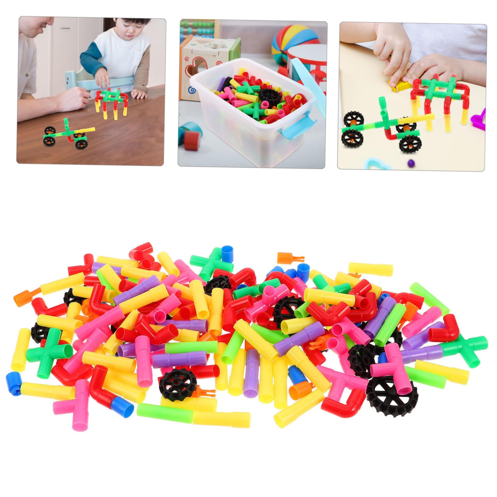 WOONEKY Rohrbausteine für Junge Mädchen Steckbausteine aus Bausteine zum Lernen und Spielen Große und Bunte Konstruktionsspielzeuge für Drinnen und Draußen