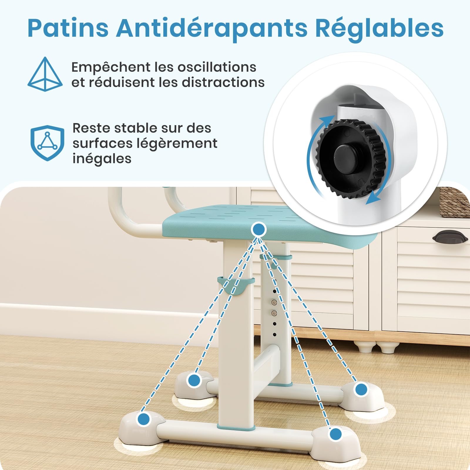 GOPLUS Chaise Bureau Enfant, Chaise d'Étude avec Dossier Double Adaptatif, Hauteur Réglable, Siège Respirant, Patins Réglables, pour Filles et Garçons de 3+ Ans (Bleu)