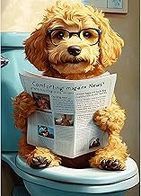 GDYEEH Dog Reads Newspaper Diamond Painting Kits Adults, 5D Bathroom Diamond Art Pictures Beginners, DIY Round Full Drill Puppy Diamond Painting Embroidery Gifts Home Wall Decor 30 x 40 cm