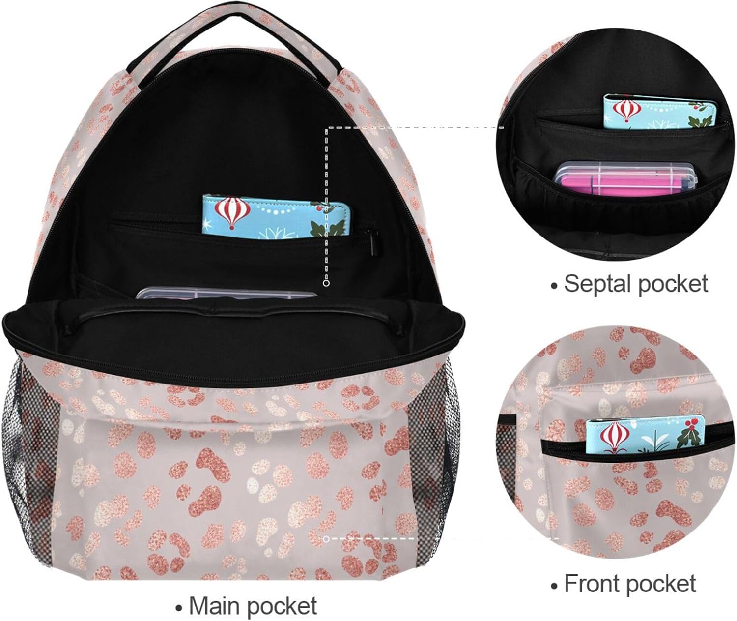 MNSRUU Student Travel School Backpack Elegant Rose Gold Leopard College Laptop Backpacks Business iPad Tablet Computer Bookbags for Adult Teen One Size