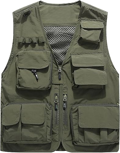 Flygo Chaleco Chaqueta de Carga para Hombre Casual Ligero para Exteriores Pesca Trabajo Safari Viaje Foto con Múltiples Bolsillos