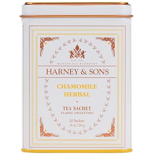 Harney & Sons Chamomile Herbal Tea, Classic Tin, 20 Sachets, white
