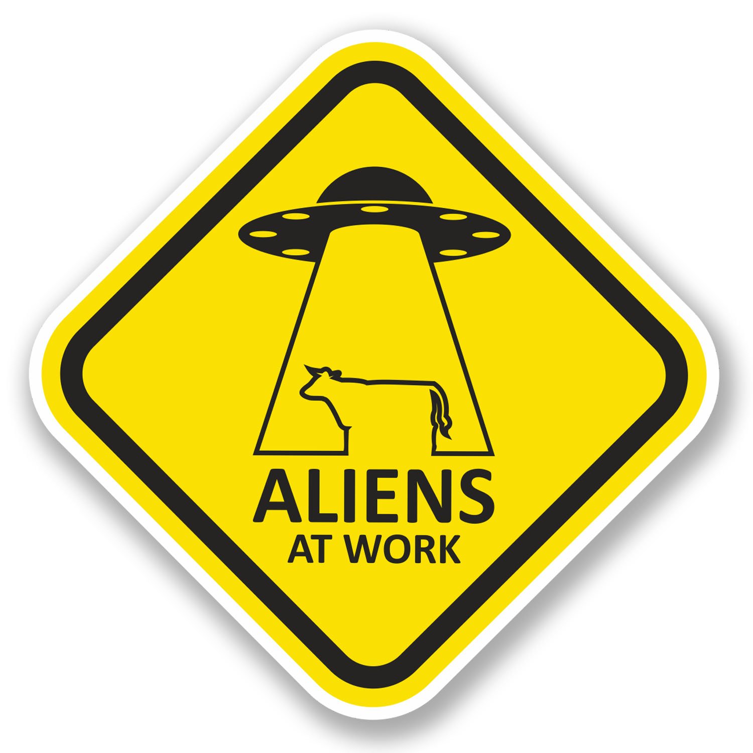 2 x 10cm Aliens at Work Vinyl Sticker Laptop Car Bike Joke UFO Alien Funny #5791 (10cm x 10cm)