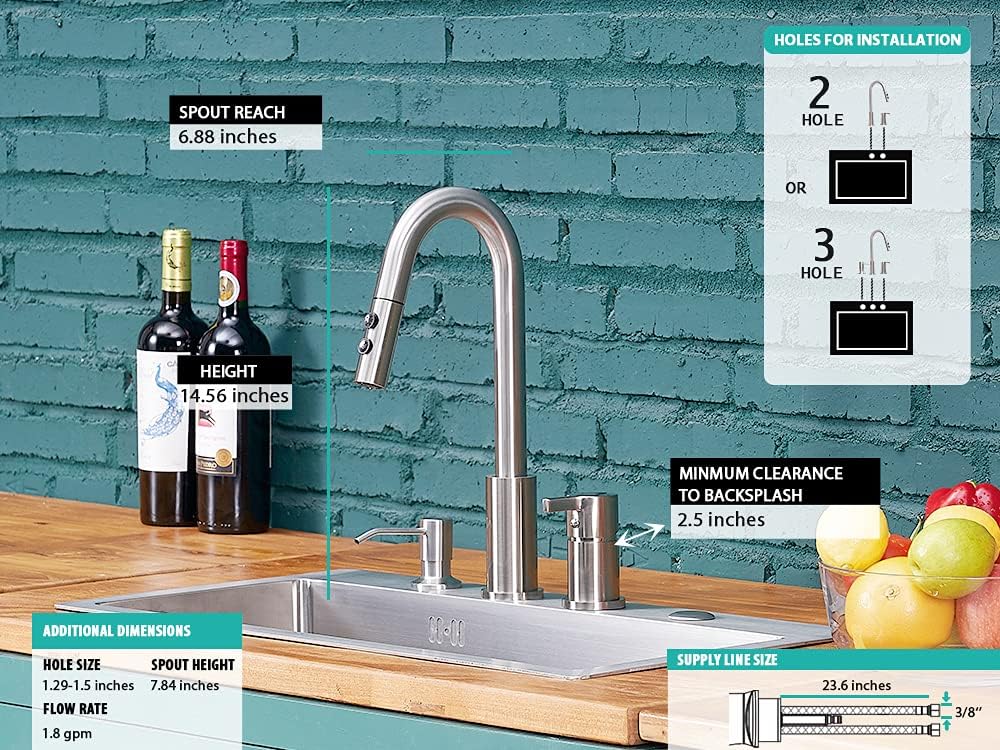 🔥 Hоt Dеаlѕ KINFAUCET Modern Single-Handle 3 Hole Kitchen Faucet with Pull Down Sprayer, Stainless Steel Brushed Nickel Widespread 2 Hole Kitchen Sink Faucet with Soap Dispenser KINF025L
