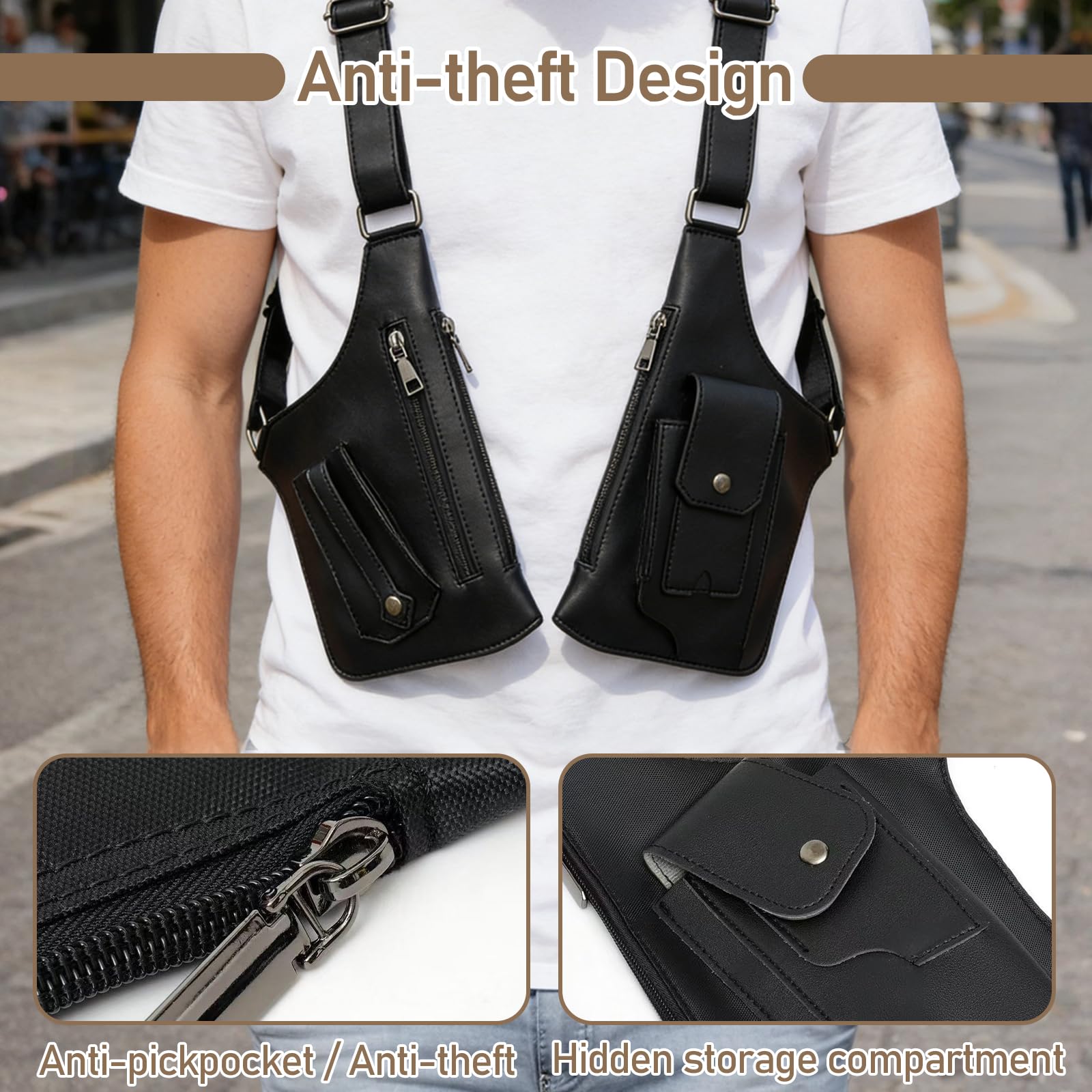 1 Pièce Holster Portefeuille Sacoche Holster Homme Sac A Bandoulière Homme Sac Antivol Résistant Et Durable À L'abrasion Imperméabilité Bandoulière Réglable Grande Capacité Compartiments Multiples