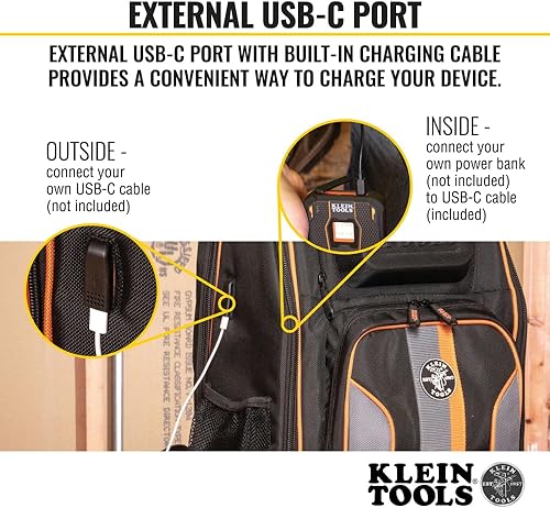 Miniatura 3 de Klein Tools 62805BPTECH - Mochila de herramientas para laptop de 28 bolsillos, mochila de herramientas tecnológicas extra grande con parte inferior