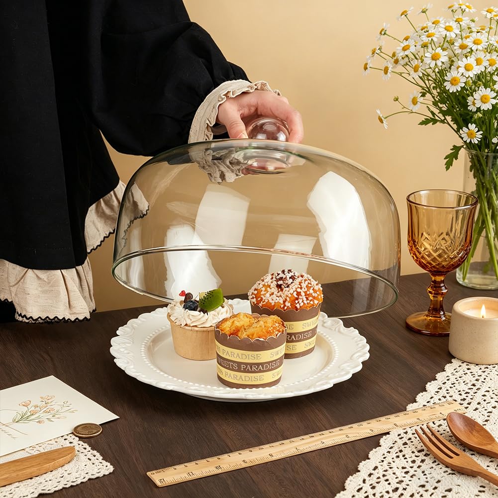 UNICRAFTALE Cloche à Gateau En Verre Rond Clair De 13.7 cm De Haut Sans Socle Pour Présentation De Mini Gateaux Desserts Fromage Dans Cuisine Mariage Fête