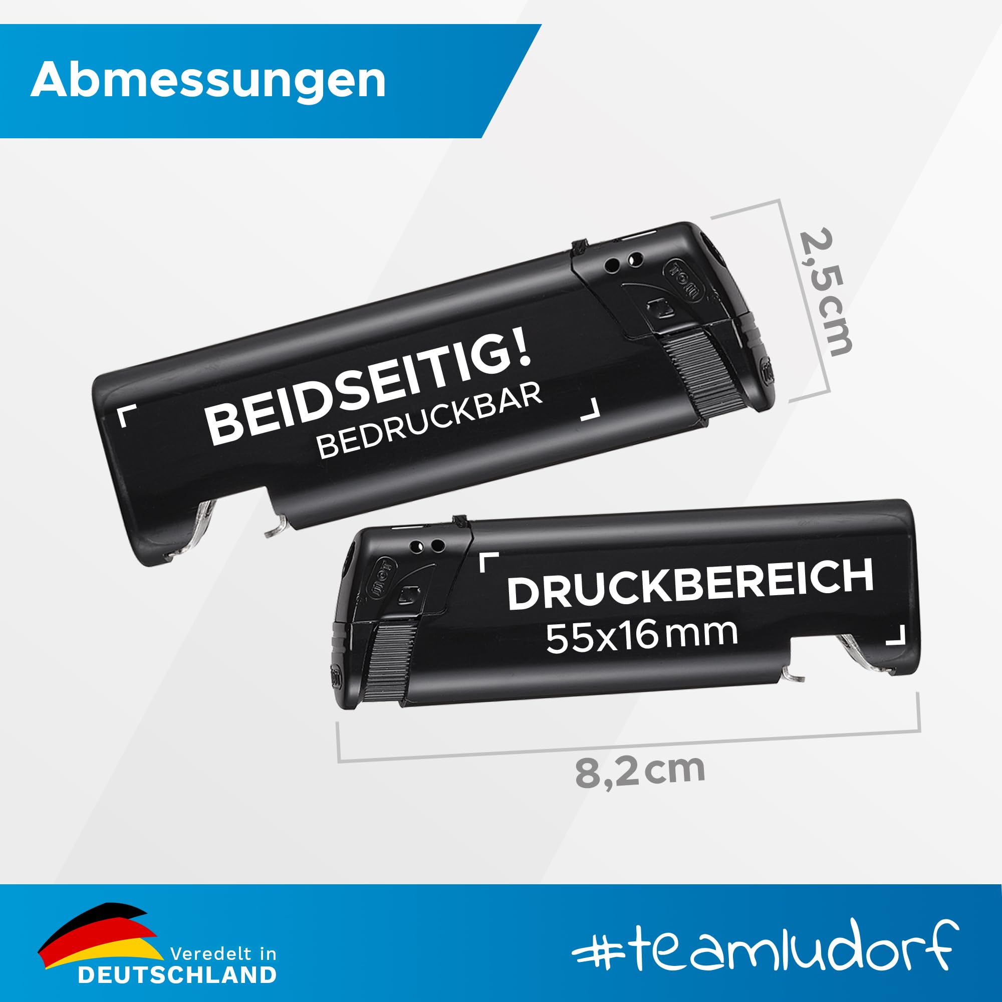 100 Stück Schwarze Feuerzeuge mit Flaschenöffner - Nachfüllbar, robust, personalisiert mit eigenem Logo - Perfekt für Hochzeiten, Messen, Events & als Werbegeschenke