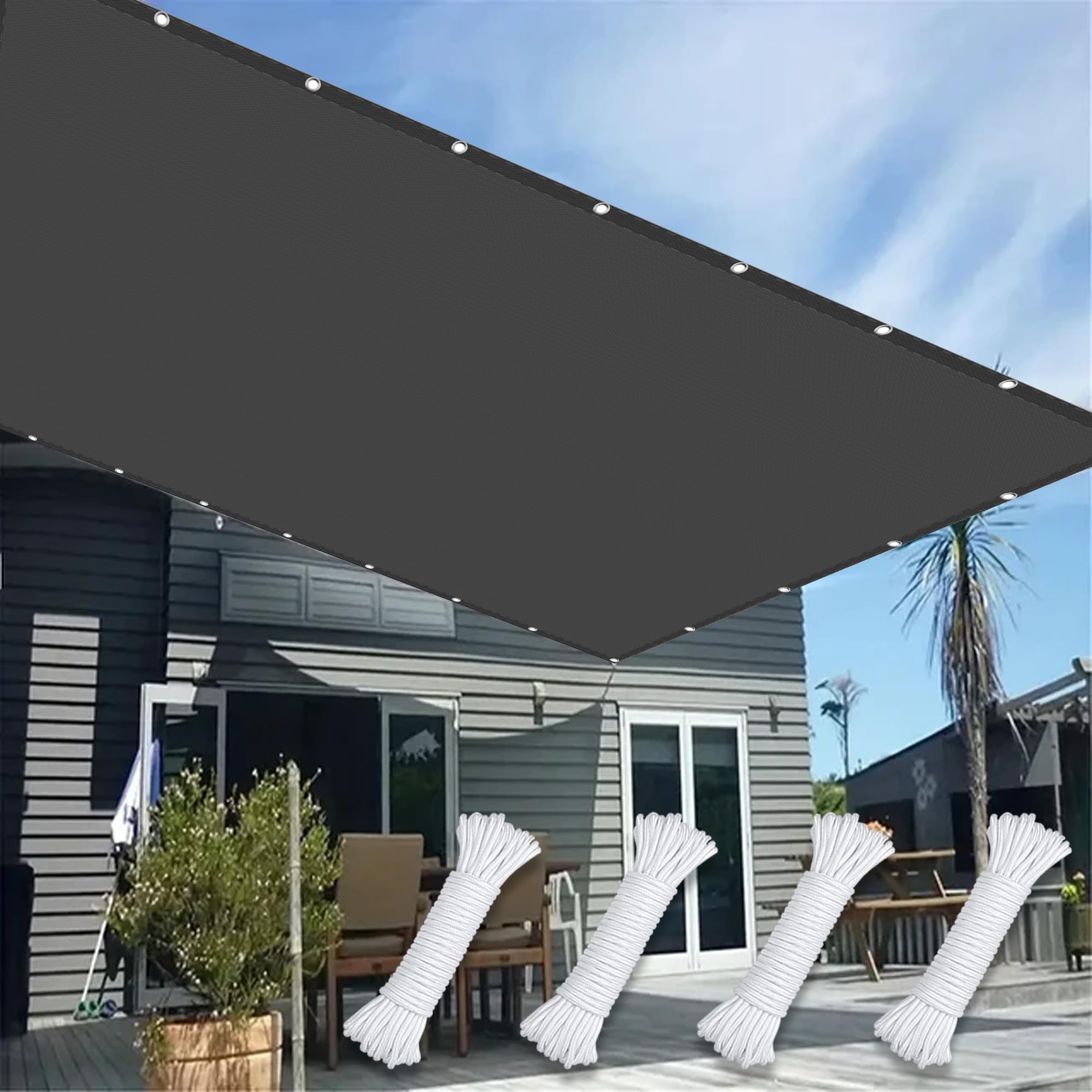 Voile d'ombrage 2.8x3.8m gris foncé imperméable pour balcon