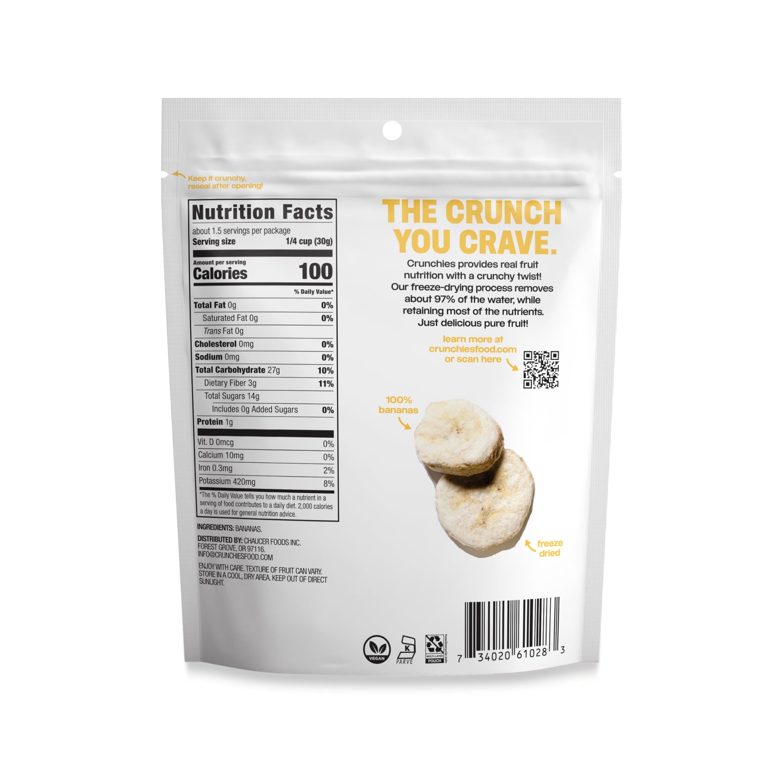 Crunchies Freeze-Dried Fruits, 100% All Natural Crispy Fruit, Non GMO and Kosher, Resealable Freeze Dried Fruit Snack Packs, Pack of 6 (Banana)