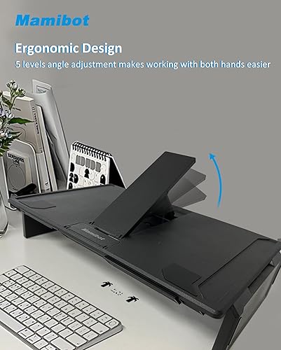 Miniatura 4 de Mamibot Paquete de 2 soportes elevadores para computadora, soporte para laptop con cajón de almacenamiento, desmontable y apilable 2 en 1, soporte