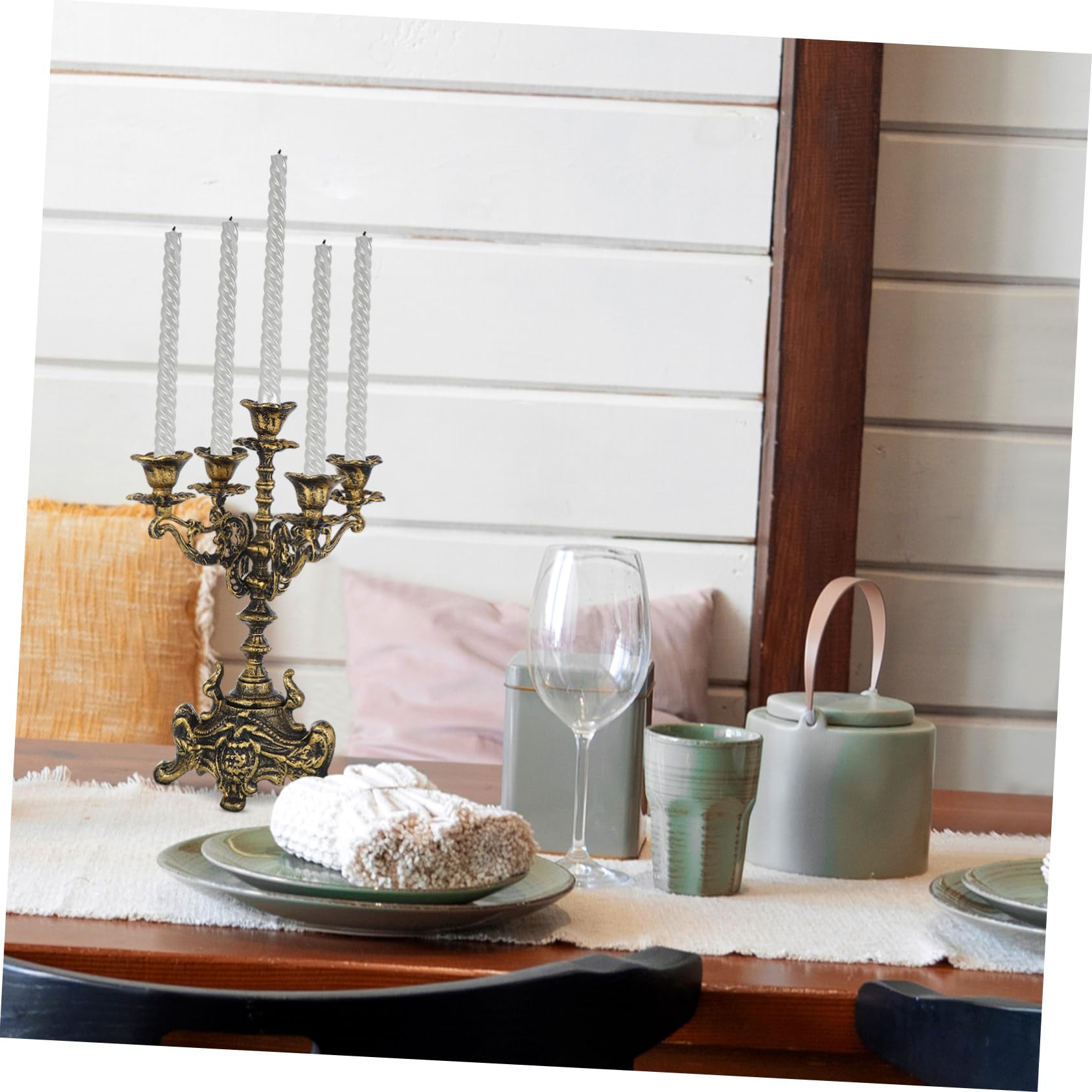 Candelabro de Hierro Fundido Dorado Estilo Retro para Mesa