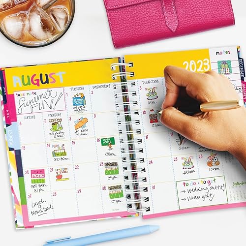 Miniatura 4 de Carpeta de recordatorios 2023-2024 de 18 meses + juego de calcomanías para planificador variado, vistas semanales y mensuales, tapa dura, cierre